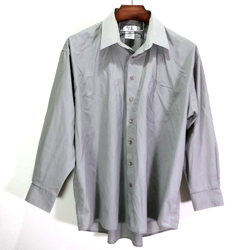 Kings Court Mens Gray Long Sleeve Button Down‎ Dress Shirt 18.5 35/36 Vintage